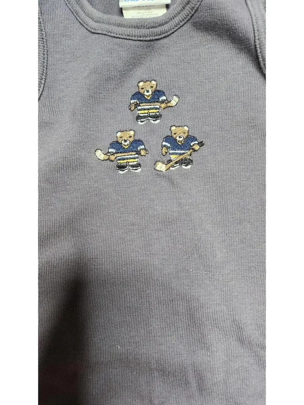 VTG Carter's Romper Baby 3-6 Months Gray Sleeveless Hockey Bear Cotton One Piece